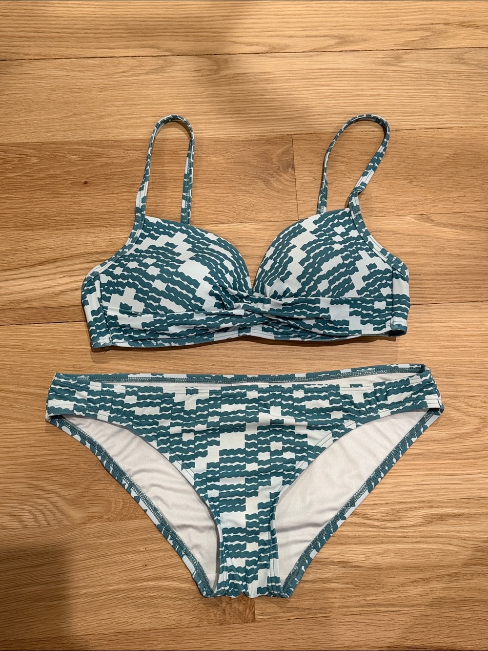kate spade Teal and White Patterned Two-Piece Bikini Set